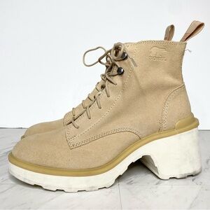 Sorel Hi Line Tan Suede Lace Up Heeled Bootie 8